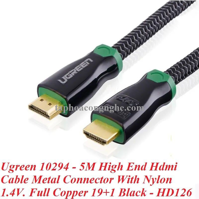 Ugreen 10294 5M màu Đen Cáp tín hiệu HDMI vỏ bọc kim loại hỗ trợ 3D 4K2K HD126 30010294